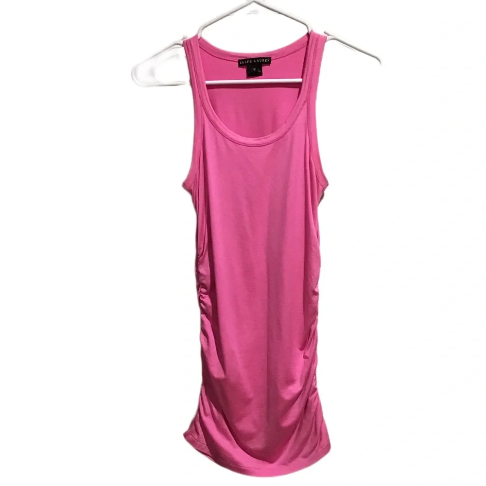 Ralph Lauren Black Label women’s tank top pink ruched sides - Picture 1 of 7